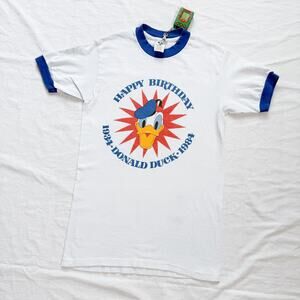 Vtg 80's Donald Duck Disney Birthday Ringer T-Shirt - S